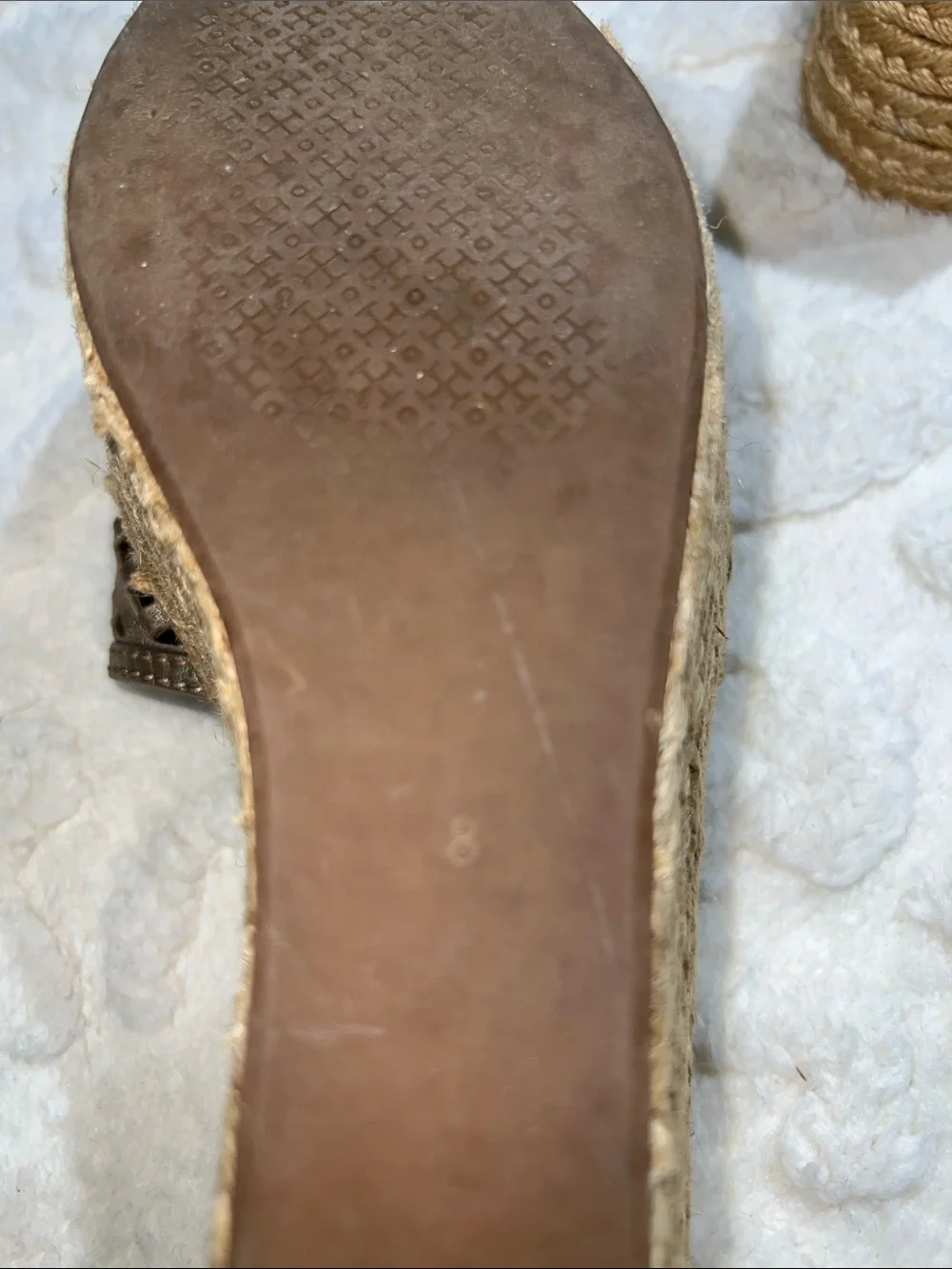 Tory Burch Thatched Perforated Cutout Espadrille Wedge, Gold Metallic Size 8